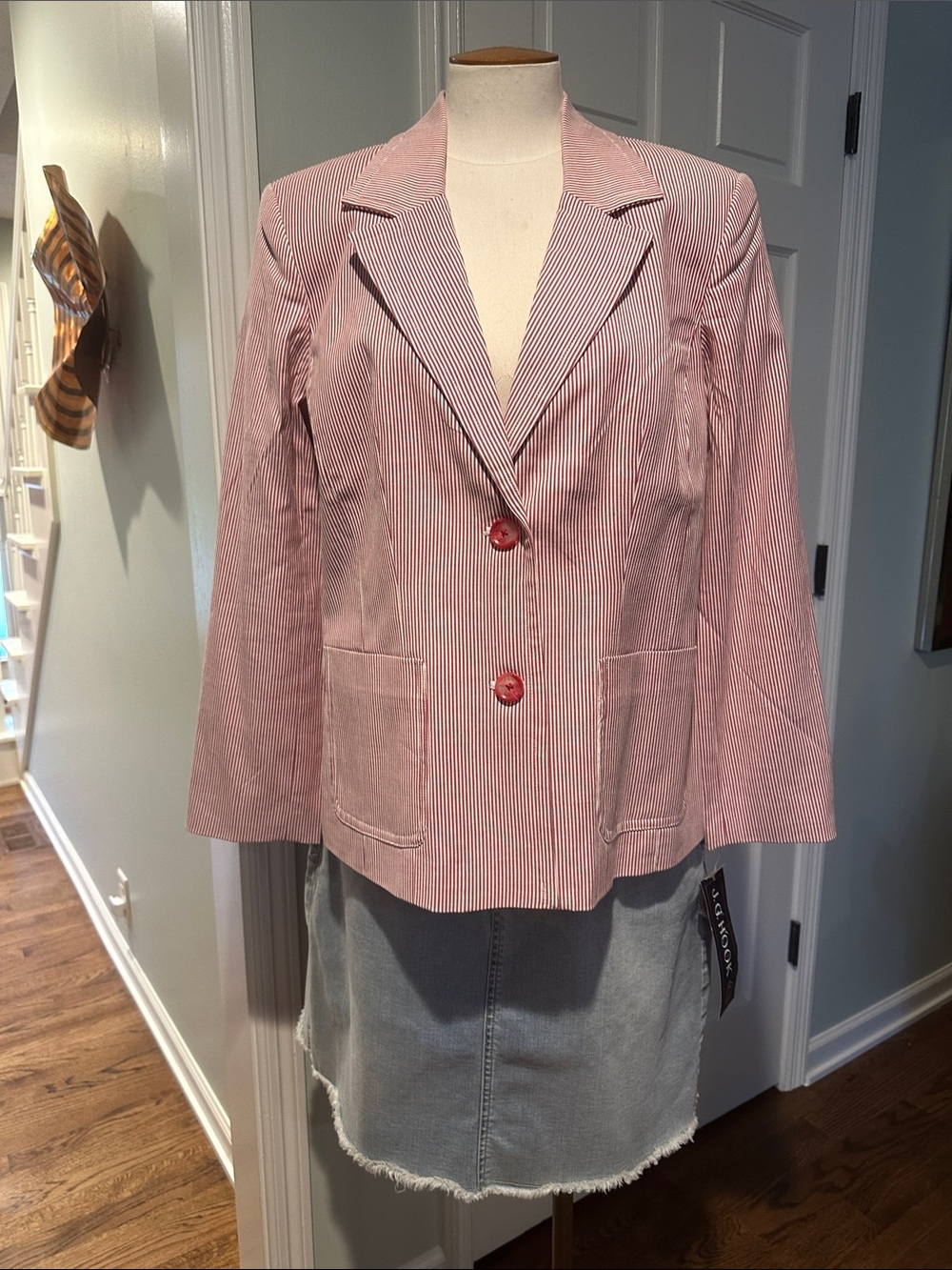 NWT J.G. Hook Pink White Seersucker Striped Blazer Jacket Sz 12P